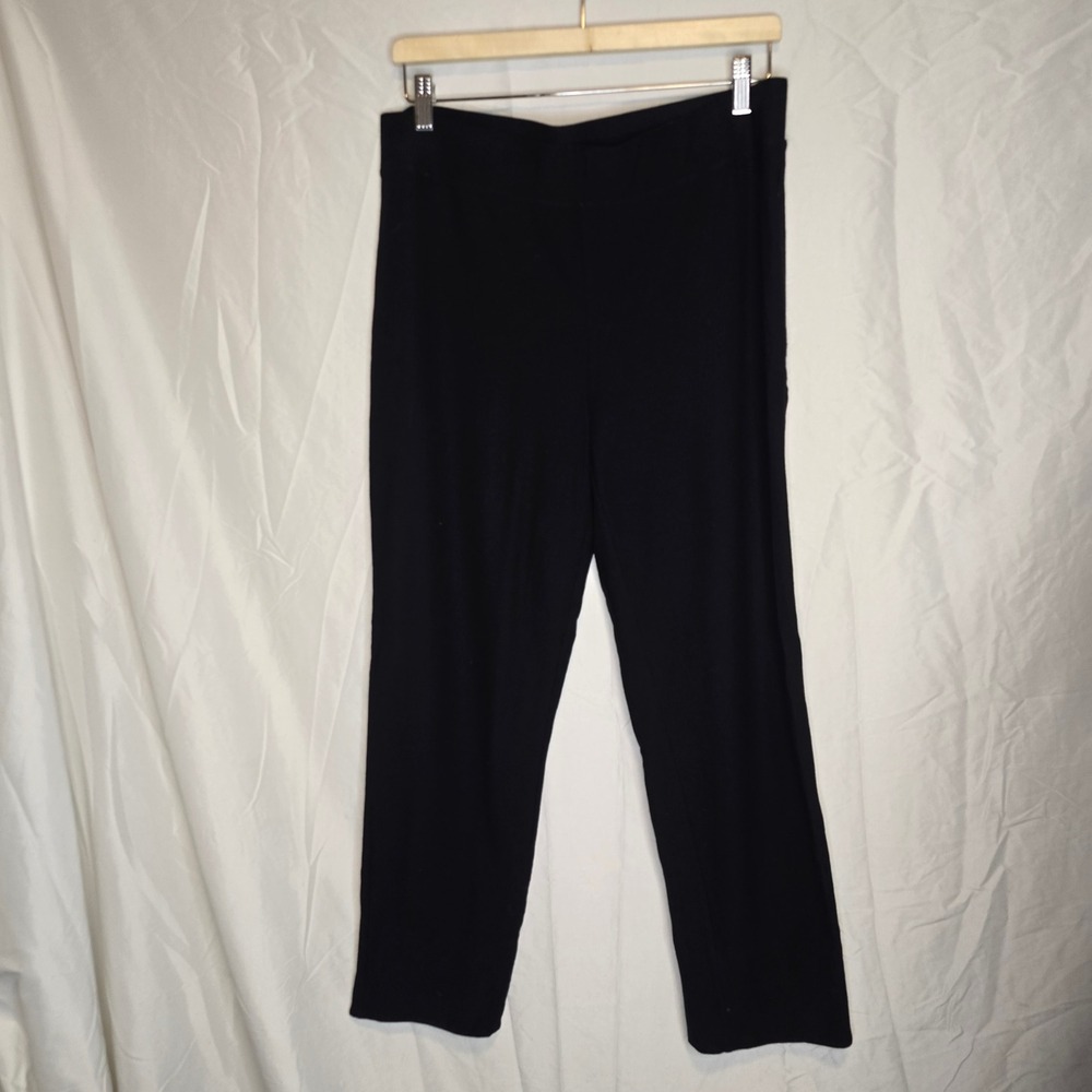 Eileen Fisher Ankle Slit Pants Women Medium Black Viscose Jersey Quiet Luxury